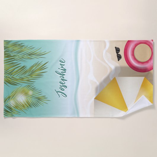 Tropical Palm Blätter Aquamarin Ocean Sand Beach W Strandtuch (Vorderseite)