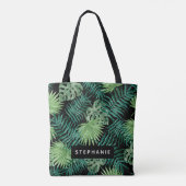 Tropical Palm Blätter auf Schwarz Personalisiert Tasche (Rückseite)