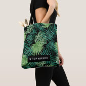Tropical Palm Blätter auf Schwarz Personalisiert Tasche (Von Nahem)