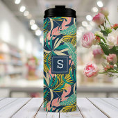 Tropical Palm Blätter Beach Pattern Mit Monogramm Thermosbecher