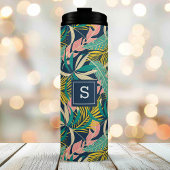 Tropical Palm Blätter Beach Pattern Mit Monogramm Thermosbecher