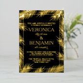 Tropical Palm Blätter Beach Wedding Real Folieneinladung (Stehend vorne)