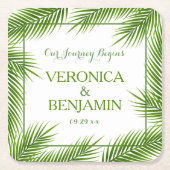 Tropical Palm Blätter Beach Wedding Rechteckiger Pappuntersetzer (Vorderseite)