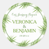 Tropical Palm Blätter Beach Wedding Runder Aufkleber (Vorderseite)