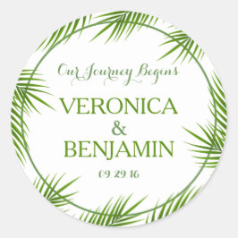 Tropical Palm Blätter Beach Wedding Runder Aufkleber