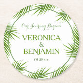 Tropical Palm Blätter Beach Wedding Runder Pappuntersetzer (Vorderseite)