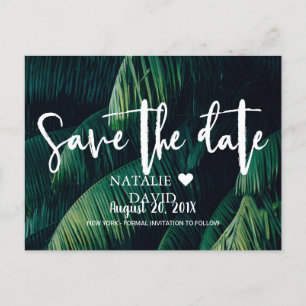 Tropical Palm Blätter Beach Wedding Save the Date Ankündigungspostkarte