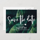 Tropical Palm Blätter Beach Wedding Save the Date Ankündigungspostkarte (Vorne/Hinten)