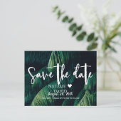 Tropical Palm Blätter Beach Wedding Save the Date Ankündigungspostkarte (Stehend Vorderseite)