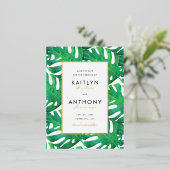 Tropical Palm Blätter Beach Wedding Save the Date Folie Einladungspostkarte (Stehend vorne)