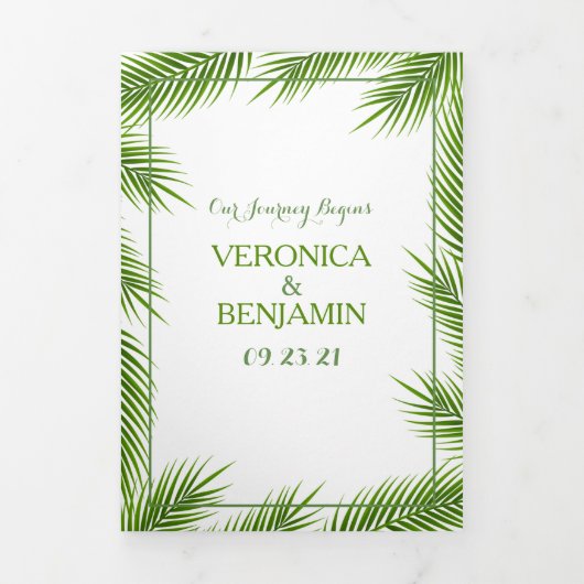 Tropical Palm Blätter Beach Wedding Suite Dreifach Gefaltete Einladung (Cover)