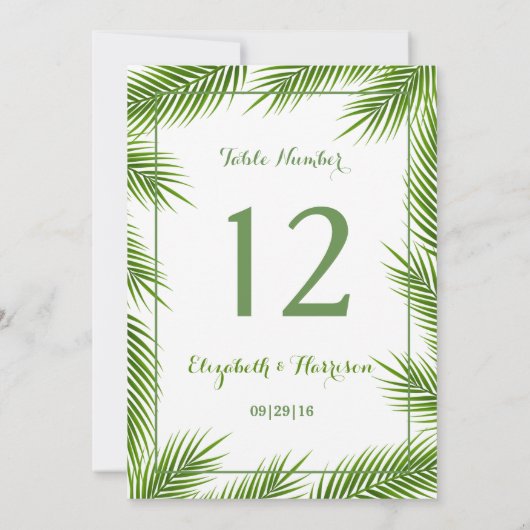 Tropical Palm Blätter Beach Wedding Tischnummer (Rückseite)