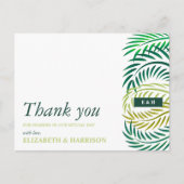 Tropical Palm Blätter, Beach Wedding Vielen Dank Postkarte (Vorderseite)
