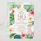 Tropical Palm Blätter Blume Pink Flamingo 90. Einladung (Vorne/Hinten)