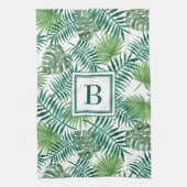 Tropical Palm Blätter Botanical Pattern Monogram Geschirrtuch (Vertikal)