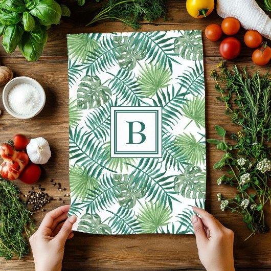 Tropical Palm Blätter Botanical Pattern Monogram Geschirrtuch
