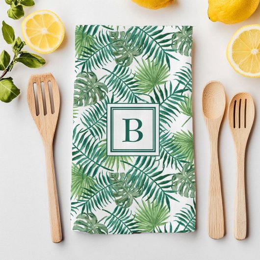 Tropical Palm Blätter Botanical Pattern Monogram Geschirrtuch