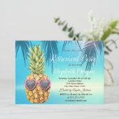 Tropical Palm Blätter Coole Ananaspensionierung Einladung (Stehend Vorderseite)