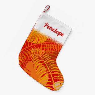 Tropical Palm Blätter Cosy Orange Red Kleiner Weihnachtsstrumpf