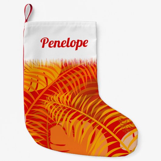 Tropical Palm Blätter Cosy Orange Red Kleiner Weihnachtsstrumpf (Vorderseite)