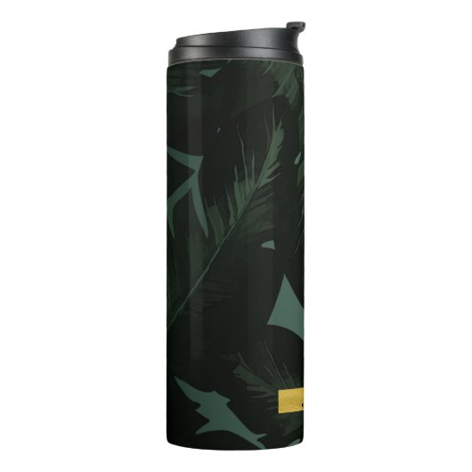 Tropical Palm Blätter Elegante Schwarz Custom Thermosbecher (Nach links gedreht)