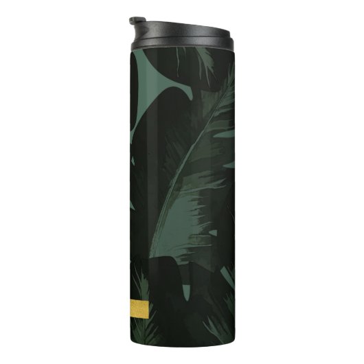 Tropical Palm Blätter Elegante Schwarz Custom Thermosbecher (Nach rechts gedreht)