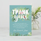 Tropical Palm Blätter Flamingo Birds Minze Grün Dankeskarte (Stehend Vorderseite)