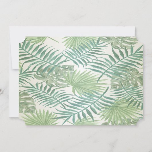 Tropical Palm Blätter, Flamingos Wedding RSVP Card Einladung (Rückseite)