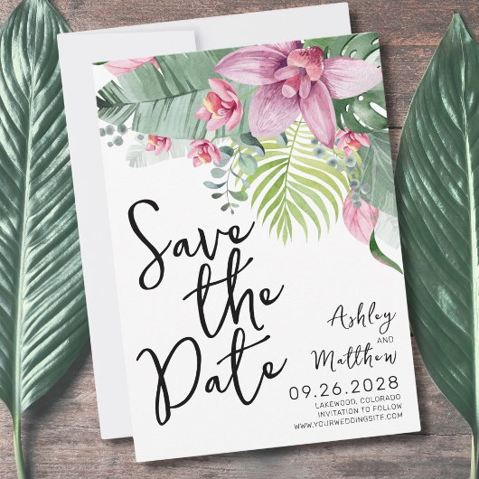 Tropical Palm Blätter Floral Wedding Save The Date