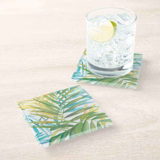 Tropical Palm Blätter Glasuntersetzer (Schrägansicht)