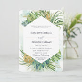 Tropical Palm Blätter Gold Summer Wedding Einladung (Stehend Vorderseite)