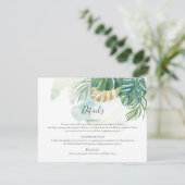 Tropical Palm Blätter Goldene Grüne Hochzeit Begleitkarte (Stehend Vorderseite)