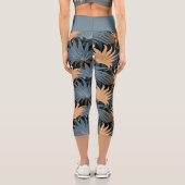 Tropical Palm Blätter Gray Foliage Yoga Übung Capri Leggings (Rückseite)