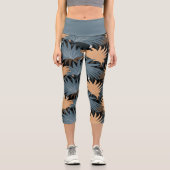 Tropical Palm Blätter Gray Foliage Yoga Übung Capri Leggings (Vorderseite)