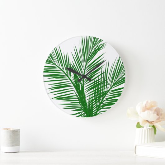 Tropical Palm Blätter Große Wanduhr (Zuhause)