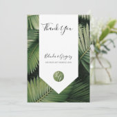 Tropical Palm Blätter Grüne Hochzeit Dankeskarte (Stehend Vorderseite)