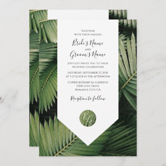 Tropical Palm Blätter Grüne Hochzeit Einladungen (Vorne/Hinten)