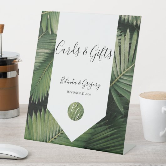 Tropical Palm Blätter Grüne Hochzeitskarten Gesche Sockelschild (In Situ)