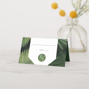 Tropical Palm Blätter Grüne Hochzeitsszene Platzka Platzkarte