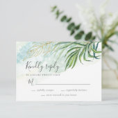 Tropical Palm Blätter Grünfoliage Hochzeit RSVP Karte (Stehend Vorderseite)