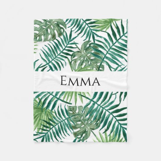 Tropical Palm Blätter Grünname Fleecedecke (Vorderseite)