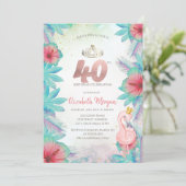 Tropical Palm Blätter Hibiskus Pink Flamingo 40. Einladung (Stehend Vorderseite)
