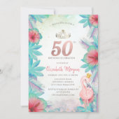 Tropical Palm Blätter Hibiskus Pink Flamingo 50. Einladung (Vorderseite)