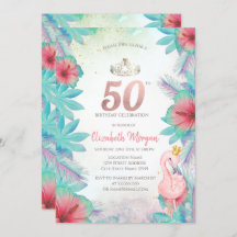 Tropical Palm Blätter Hibiskus Pink Flamingo 50.