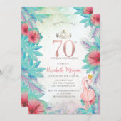 Tropical Palm Blätter Hibiskus Pink Flamingo 70. Einladung (Vorne/Hinten)
