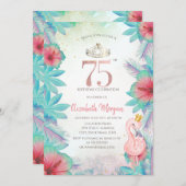 Tropical Palm Blätter Hibiskus Pink Flamingo 75. Einladung (Vorne/Hinten)