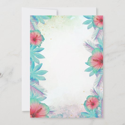 Tropical Palm Blätter Hibiskus Pink Flamingo 90. Einladung (Rückseite)