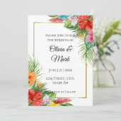 Tropical Palm Blätter Hochzeit Einladung | Sommer (Stehend Vorderseite)