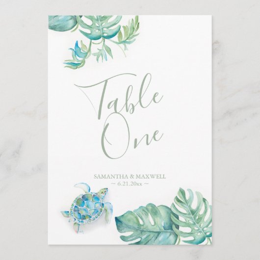 Tropical Palm Blätter Hochzeit Tischnummer (Vorderseite)