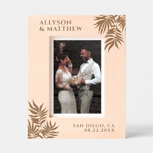 Tropical Palm Blätter Individuelle Name Hochzeit Geätzte Rahmen